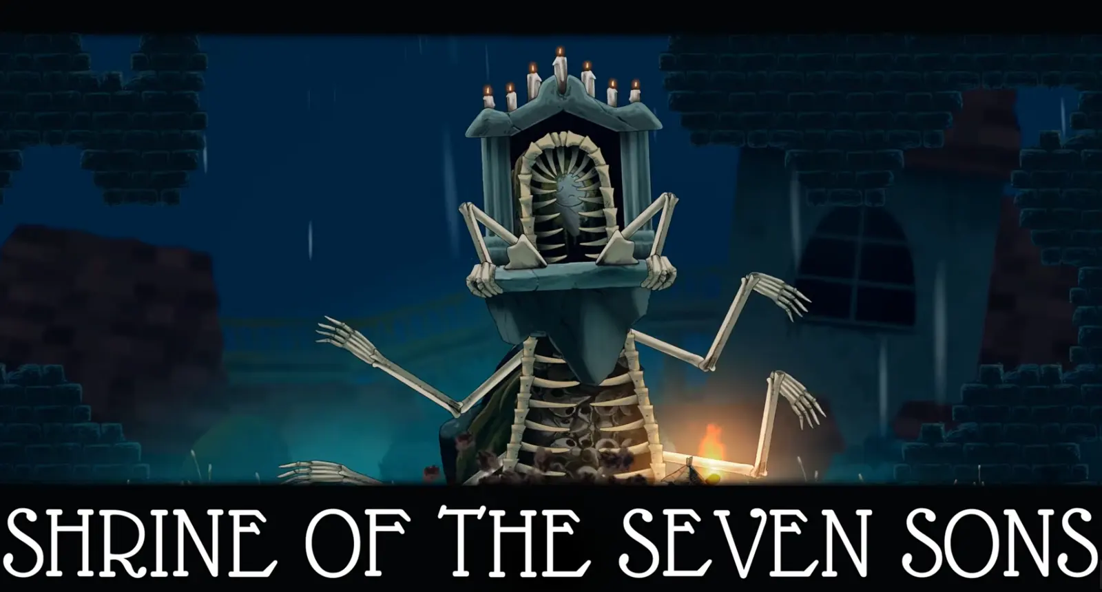Well Dweller boss title card reading Shrine of the Seven Sons
