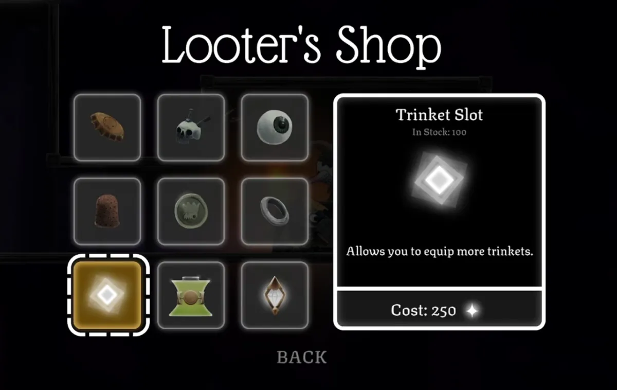 Looter's shop in Well Dweller selling trinket slots and items